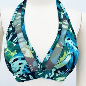 SWIMSUITS FOR ALL Mesh Floral Halter Bikini Top